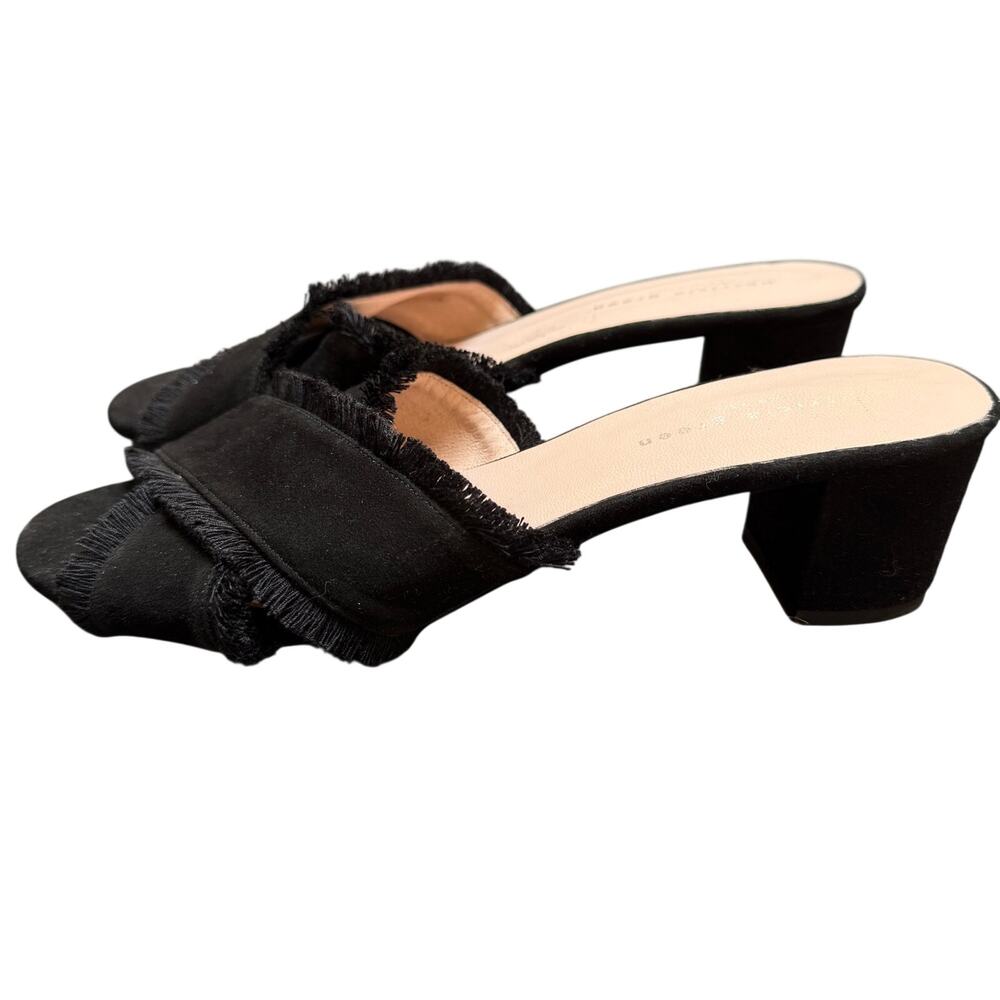 Patricia Green Black Fringe Slide Heels Women’s Size 8 Block Heel Mules
